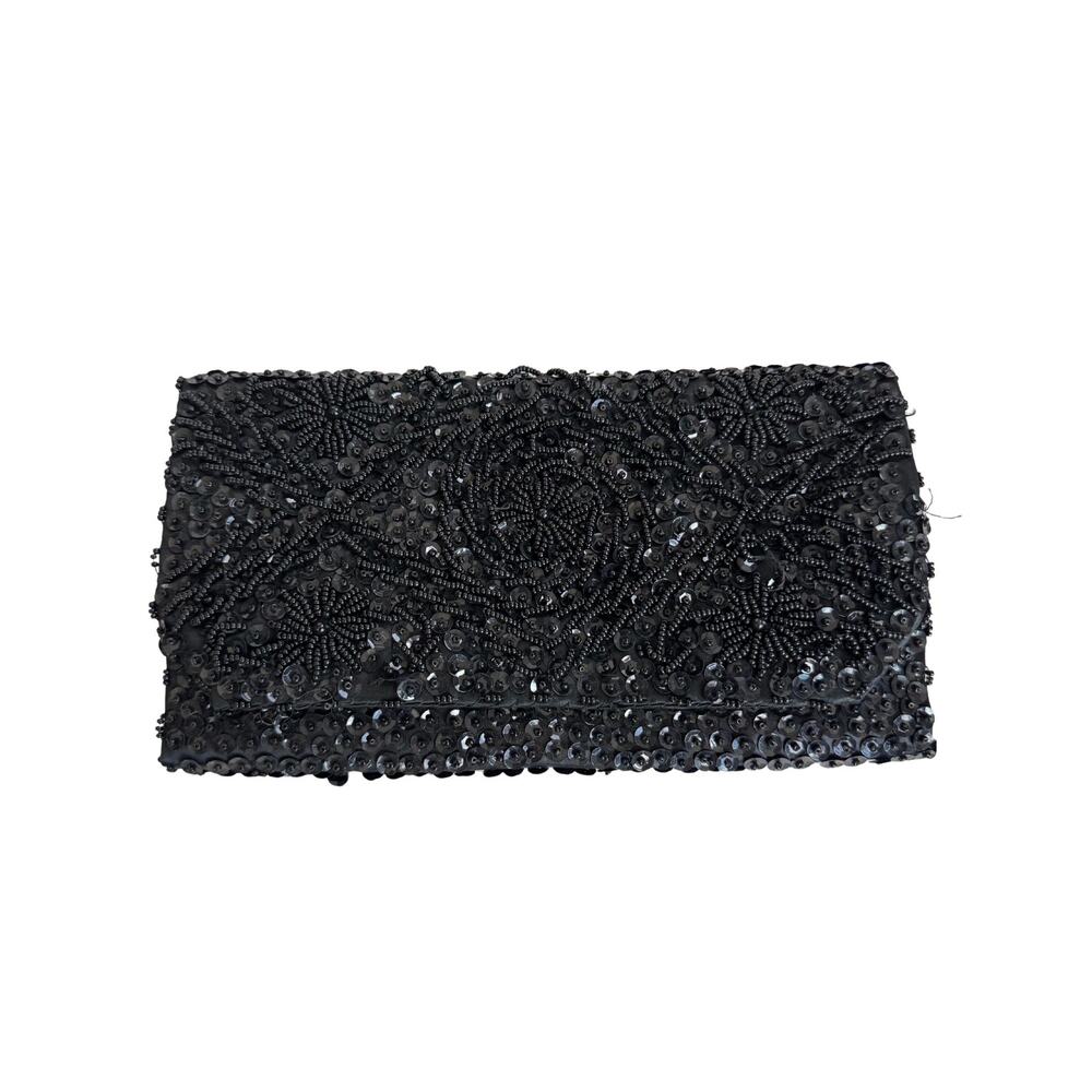 Vintage Elegant Black Beaded Sequin Clutch Evening Bag By K. Gimbel - Hong Kong